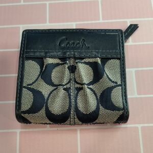 Coach Blue/Beige Signature Compact Wallet, NWOT